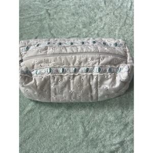 Vintage Homemade White Blue Embroidered Eyelet Makeup Bag